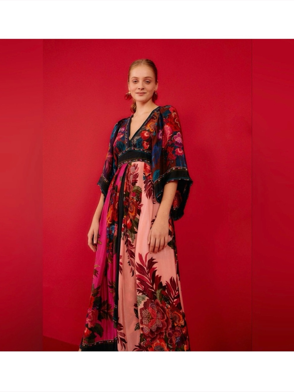Farm Rio Flower Scarves Maxi Dress Floral Boho Gypsy - Picture 3 of 11